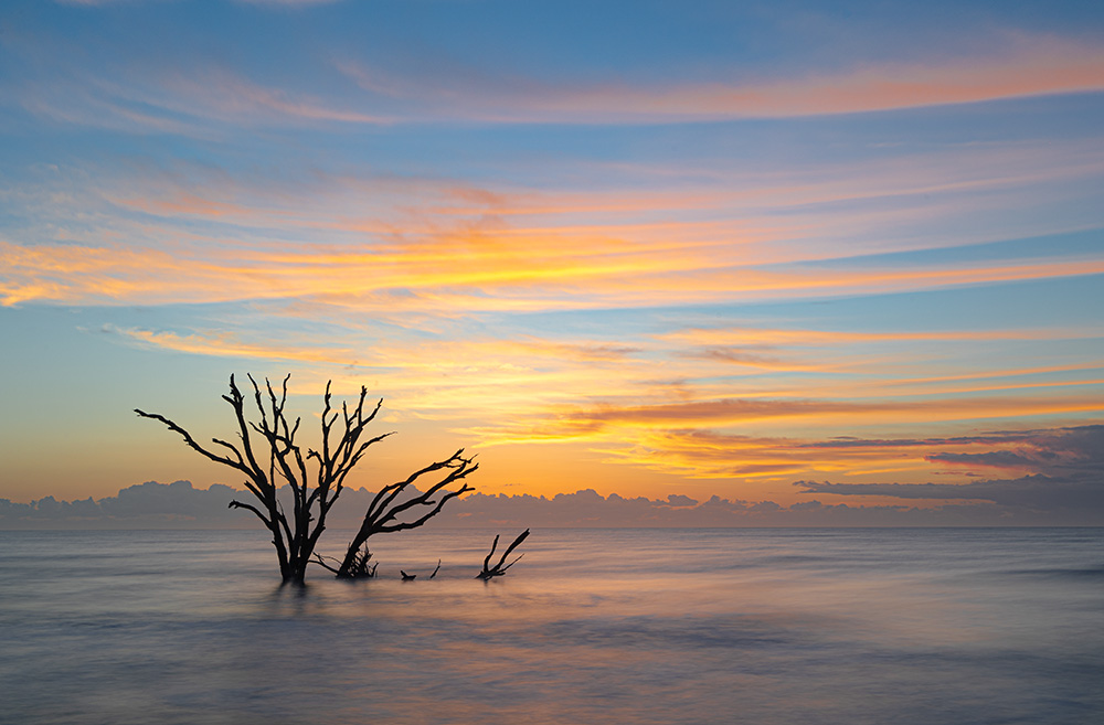 A very special and intimate combination of colors during a high-tide sunrise at Edisto Beach.