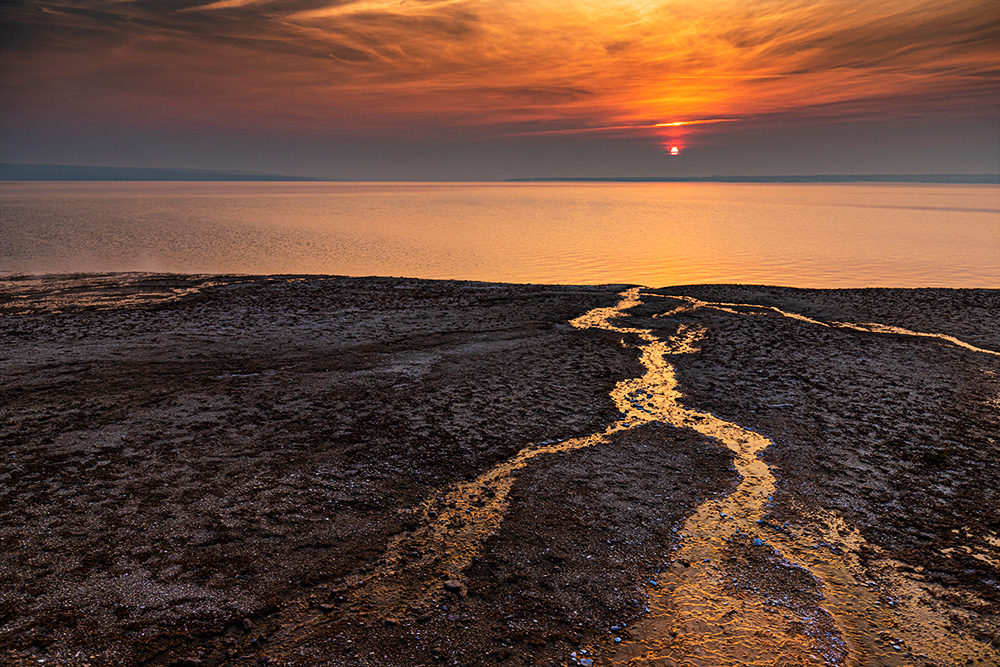 Sunrise over Yellowstone lake.