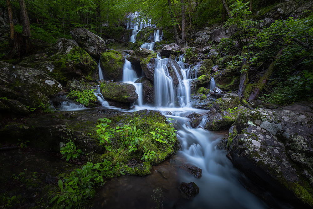 Likely the most popular waterfall in Shenandoah National Park with an easy 0.5-mile hike access. Multiple streams, levels, and cascades create opportunities for a variety of compositions. Of course, only if you manage to beat the crowd (I mean by arriving early, not by using a tripod as a weapon).